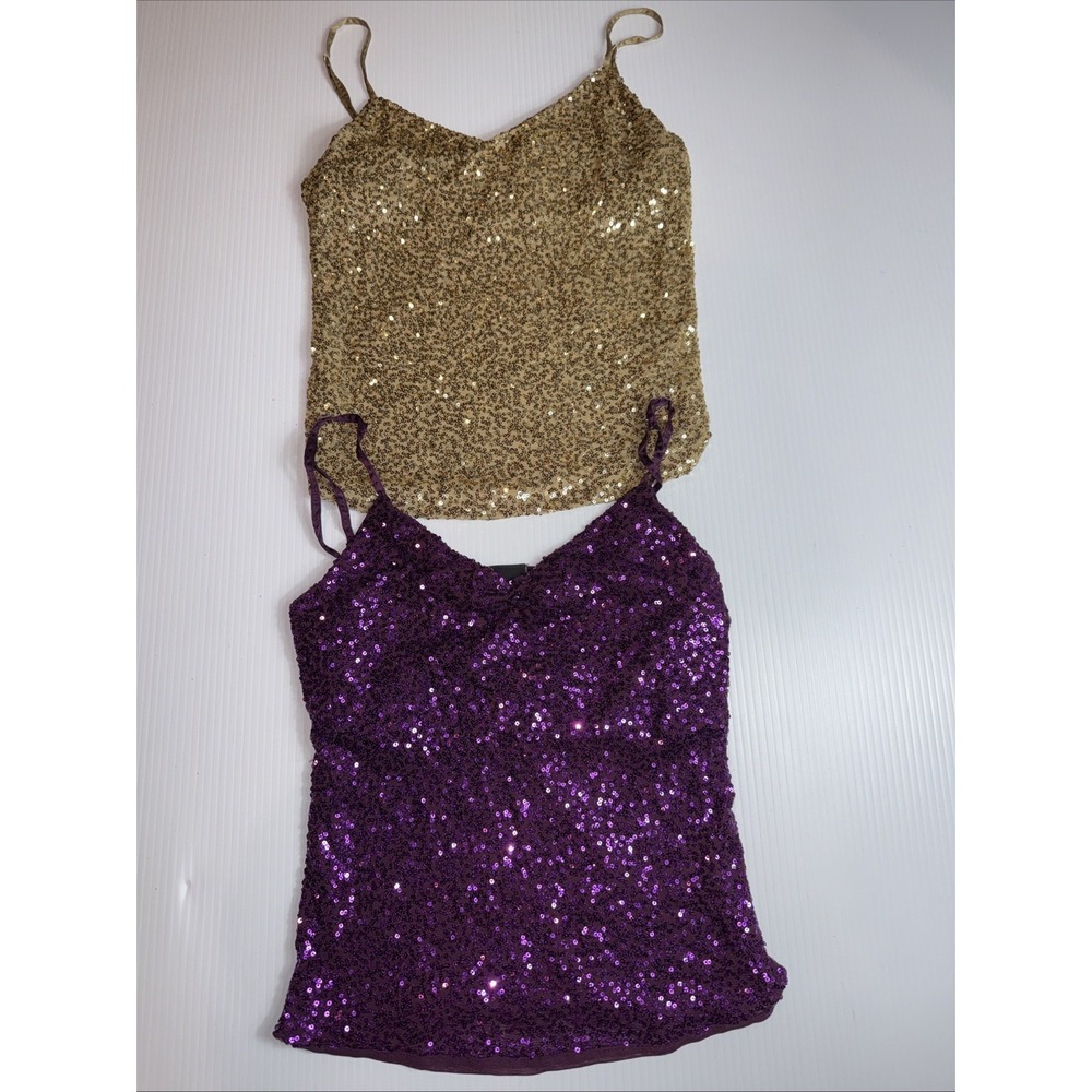 The Limited Sequin Sparkle Purple & Gold Shoulder Strap‎ Womens Tank Top S